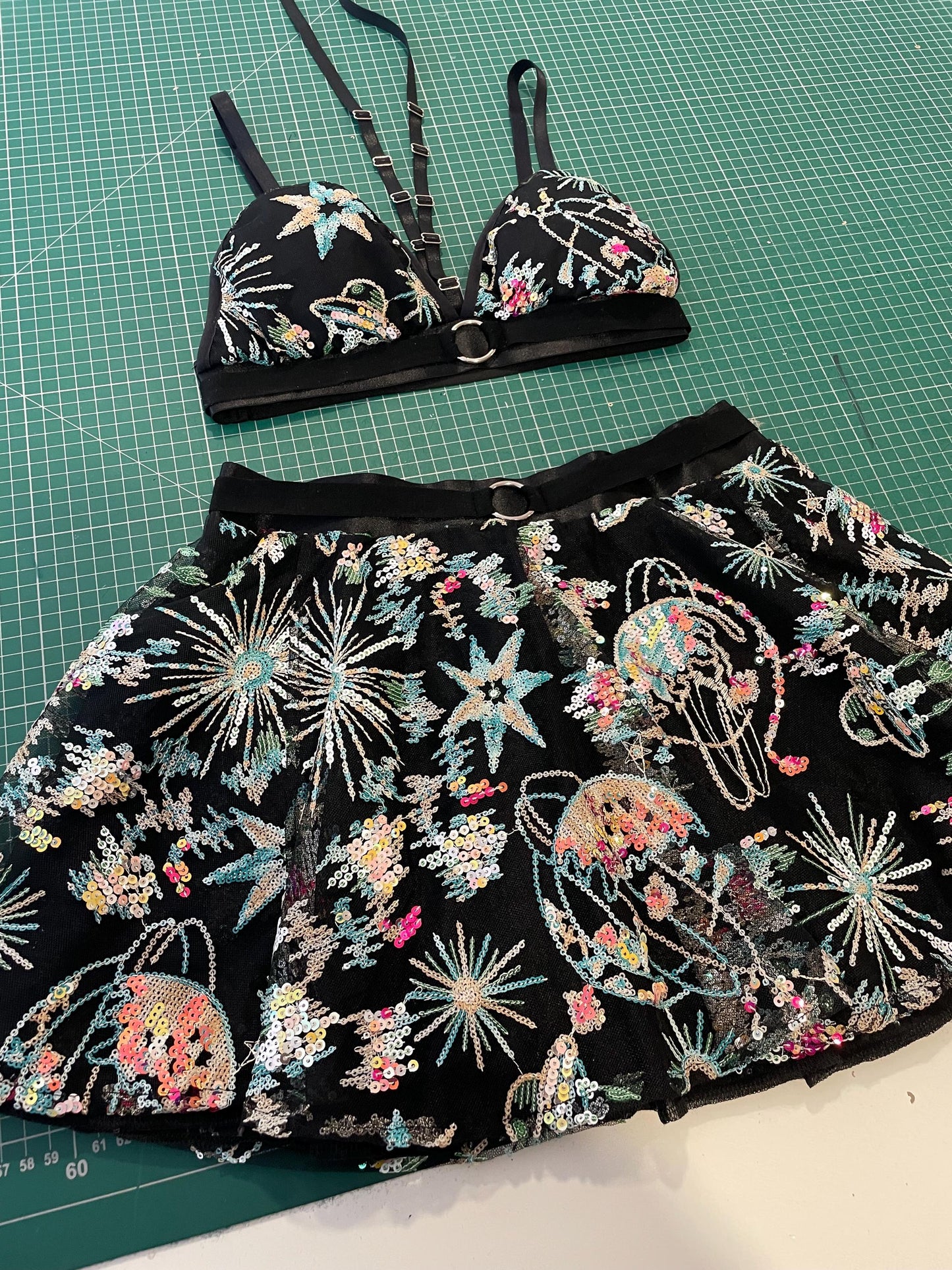 Celestial Rave Outfit, Moon Outfit, Rave Set, Celestial Halloween Costume, Rave Clothing *Galaxy girl* BRA+SKIRT MTO