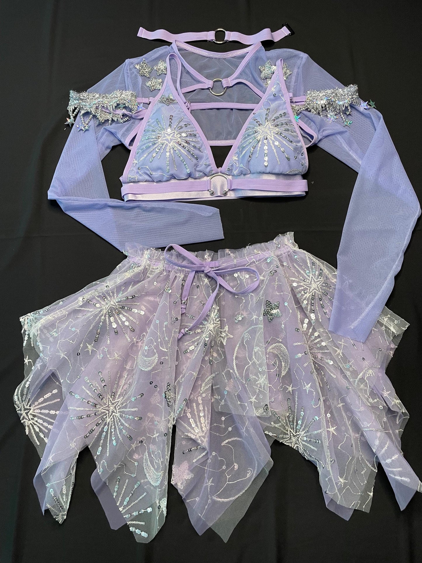 Purple Fairy Outfit, Sparkly Outfit, Woman Rave Set, Sequin Rave Outfit, Holographic Outfit, Fairy Outfit *Starry Delight* MTO